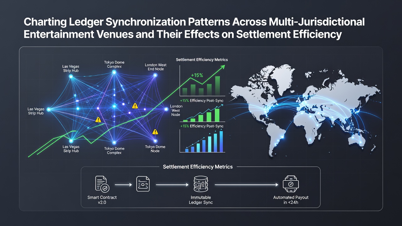 Ledger synchronization dashboard showing multi-jurisdictional casino financial data flows