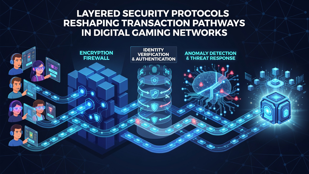 Diagram showing transaction pathway modifications through multi-layered security in gaming environments